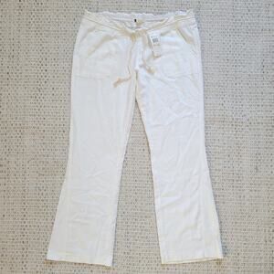NWT Roxy Oceanside Pant Womens XL White Linen Beach Pants Drawstring Mid Rise